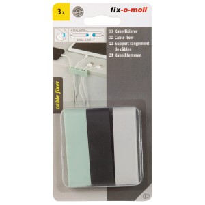 Fix-o-moll Kabelclips, selbstklebend, mehrfarbig, 3er-Pack zur einfachen Kabelfixierung.