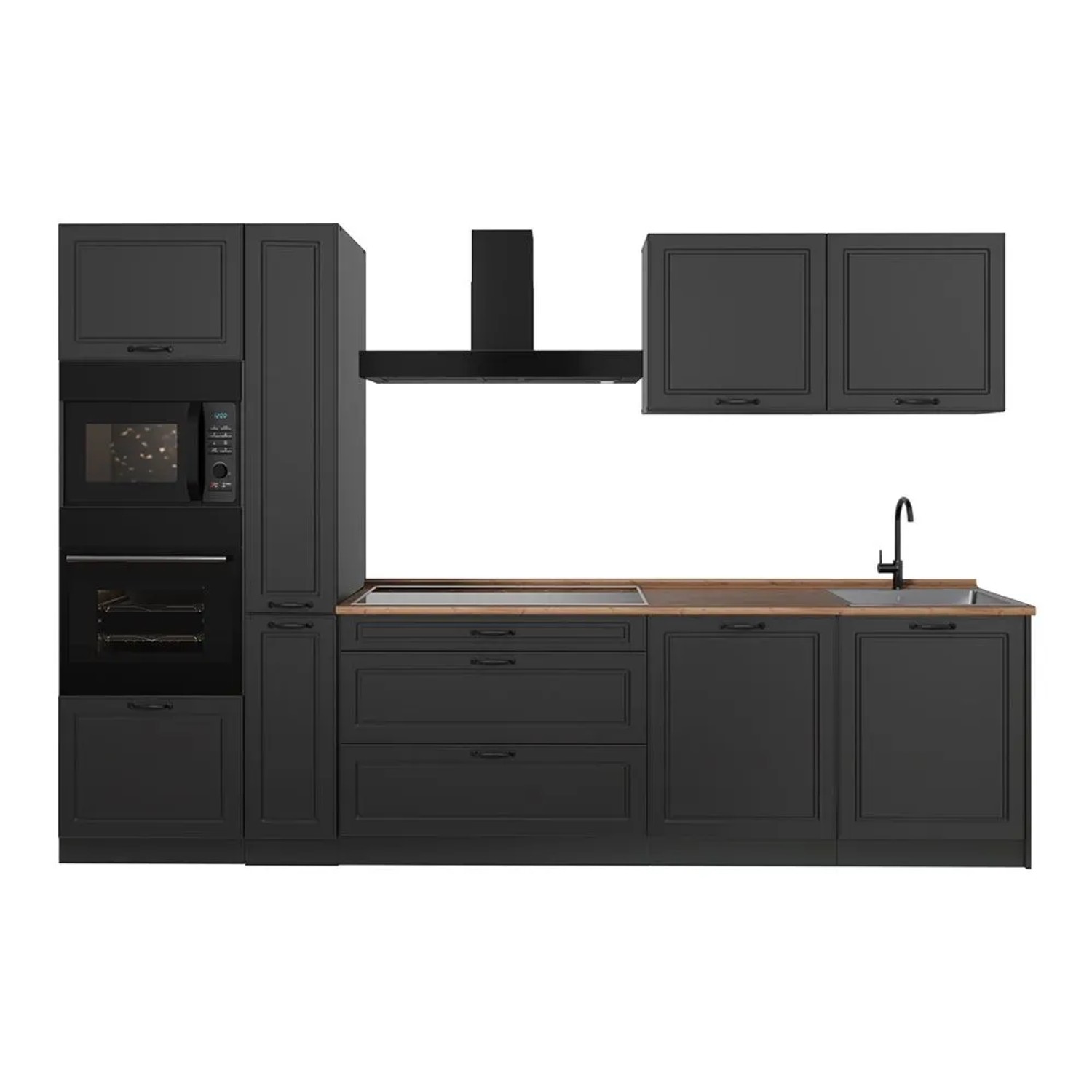 Vicco Küchenzeile R-Line Anthrazit Landhaus/Anthrazit 310 x 207 Arbeitsplatte Goldkraft Eiche Art Nr 67935