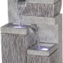 Großer, grauer Design-Gartenbrunnen mit 4 Stufen und LED-Beleuchtung.