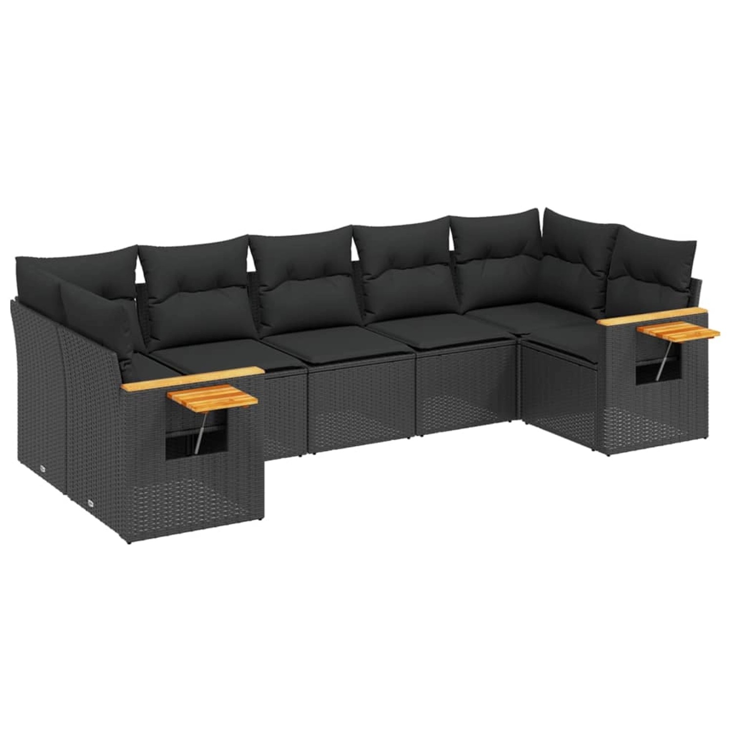 vidaXL 7-Tlg Garten-Sofagarnitur mit Kissen Schwarz Poly Rattan 3259507