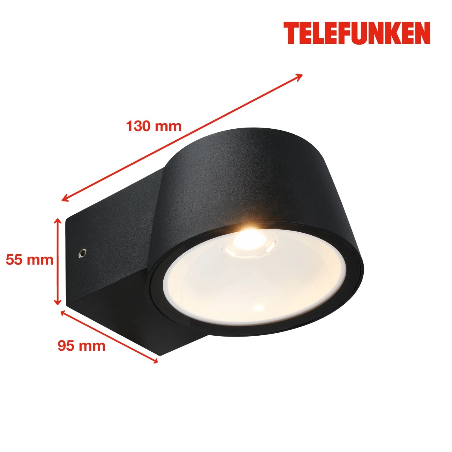 Schwarze Telefunken LED-Außenwandleuchte, IP54, 5,5 x 9,5 x 13 cm. Wandlampe für den Außenbereich.