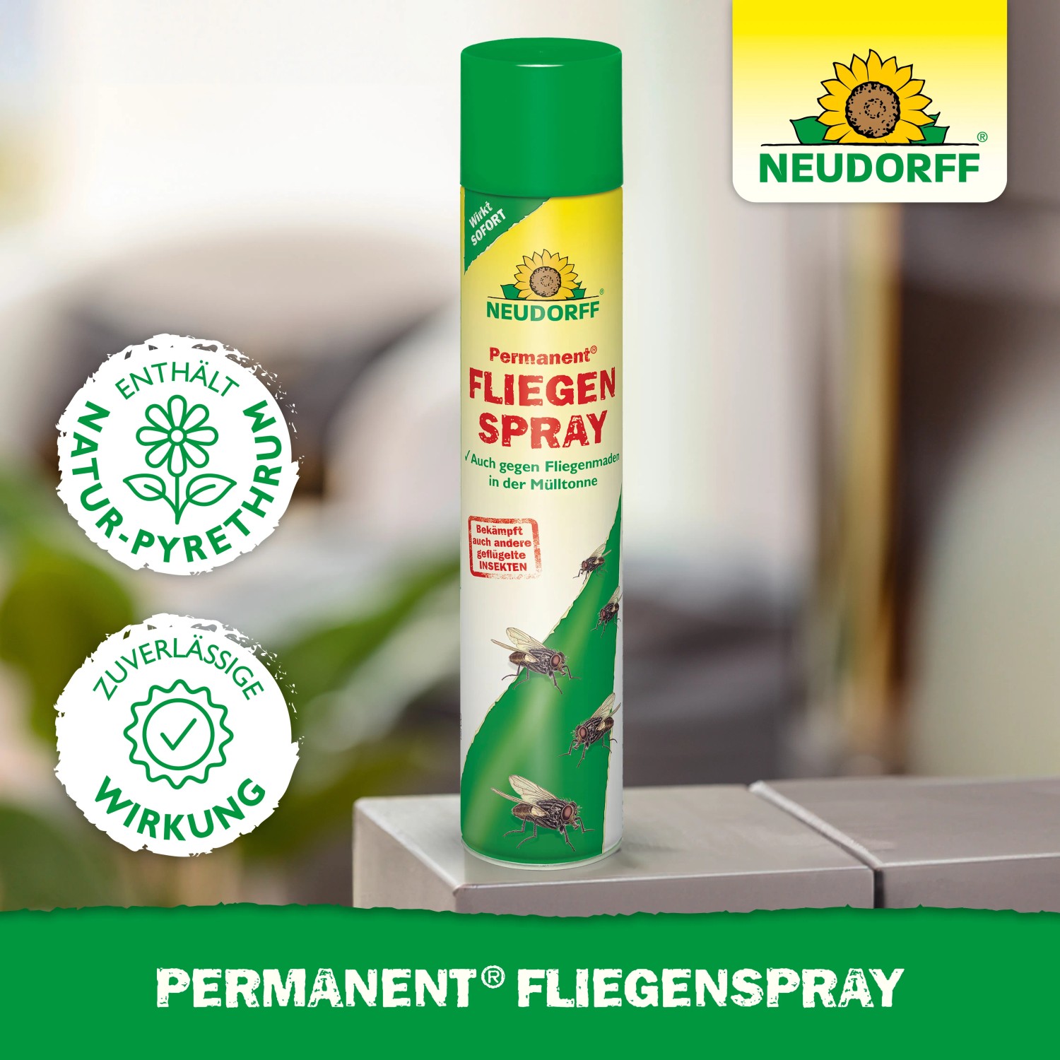 Neudorff Permanent Fliegen-Spray 500ml zur Insektenbekämpfung, mit Natur-Pyrethrum.