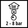 Symbol für 2-8 bar Druck, passend für Einhell Ausblaspistolen-Set und Kompressoren.