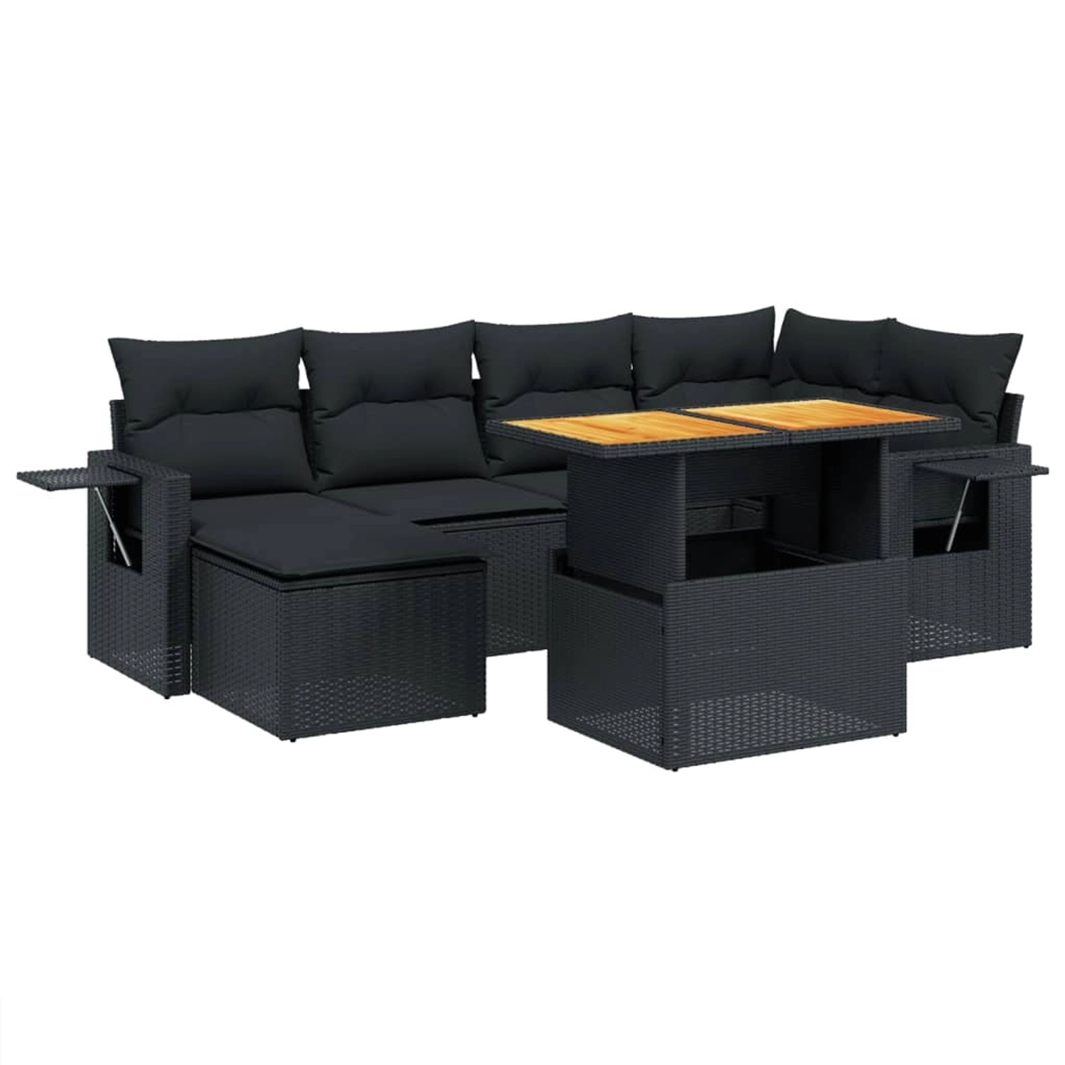 Thumbnail - vidaXL 7-Tlg Garten-Sofagarnitur mit Kissen Schwarz Poly Rattan 3271853