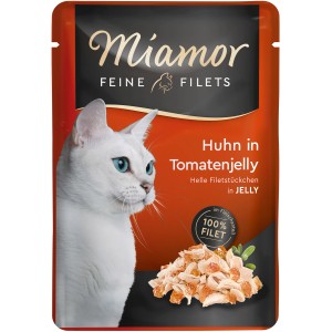 Miamor Katzen-Nassfutter Huhn in Tomatenjelly, feine Filets im 100g Frischebeutel.