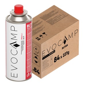 Evocamp Butan Gaskartuschen, 84 Stück, 227g, für Campingkocher, Gasheizung, Unkrautbrenner.