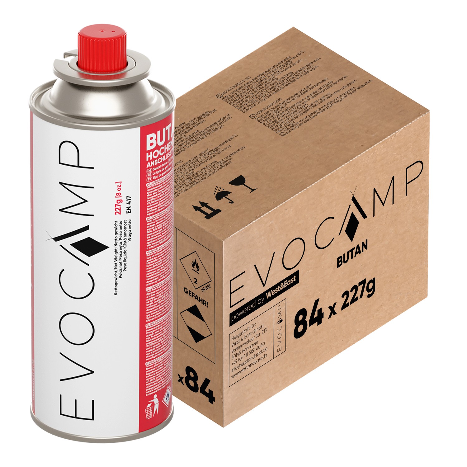 Evocamp Butan 84 Stück Gaskartusche 227g für Campingkocher Gasheizung und U günstig online kaufen