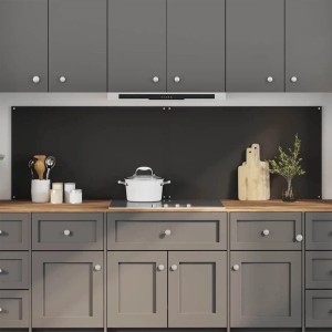 Schwarze vidaXL Küchenrückwand aus Glas, 100x60 cm, als Spritzschutz in moderner Küche.