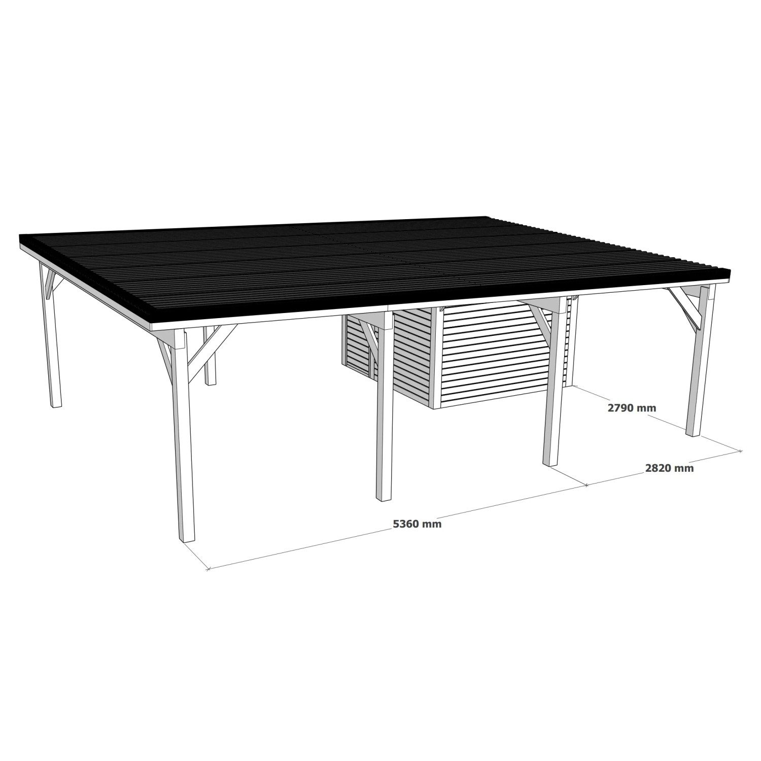 Holzbrüder Doppelcarport Ralf mit Geräteraum, dornengrün, 600x868cm. Stabiler Unterstand für zwei Fahrzeuge.