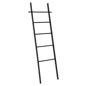 Schwarze Handtuchleiter Suri aus Bambus mit 5 Stangen, 170 cm hoch.