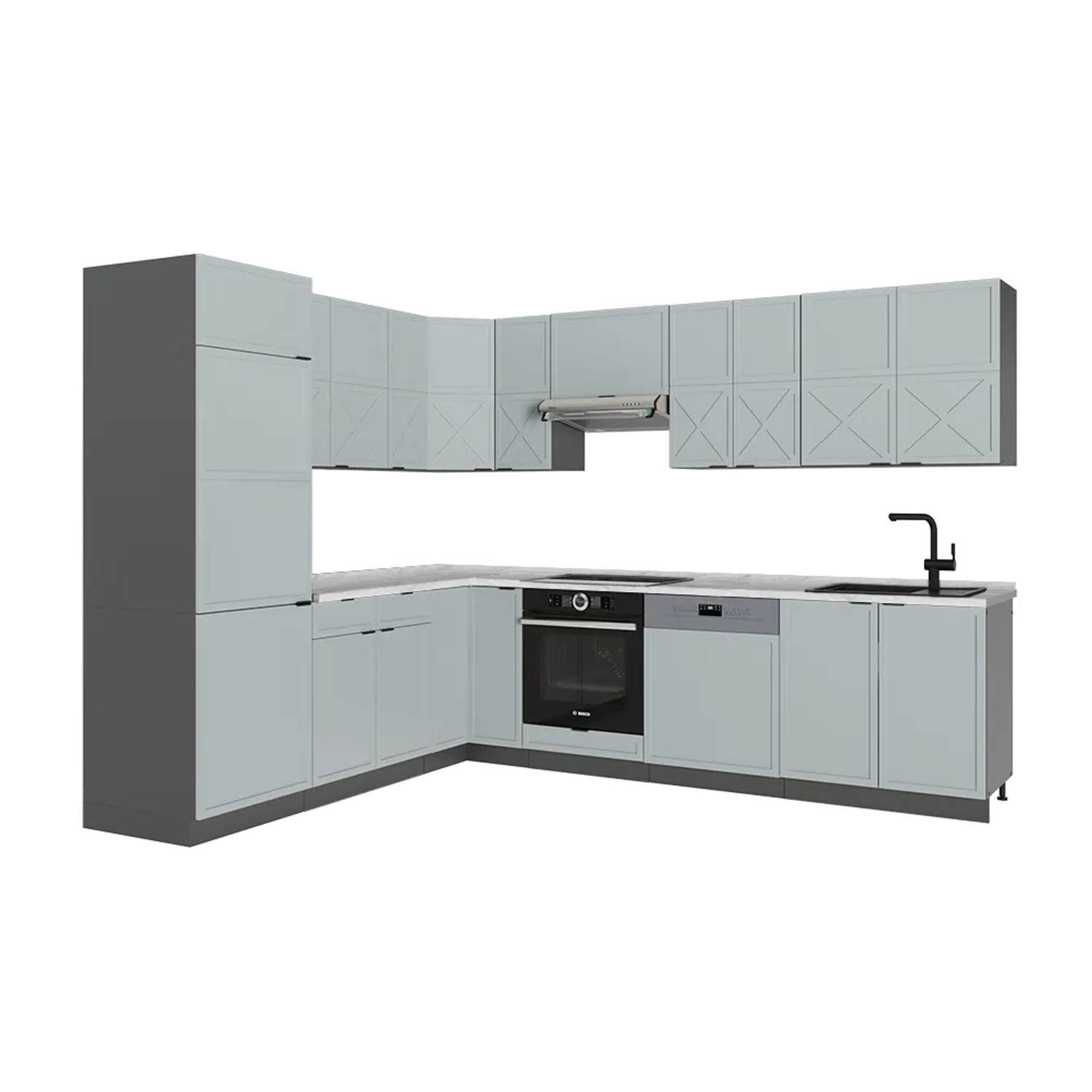 Vicco Fame-Line Eckküche Hellblau-grau/Anthrazit 227 x 287 cm AP Marmor ohne E-Geräte