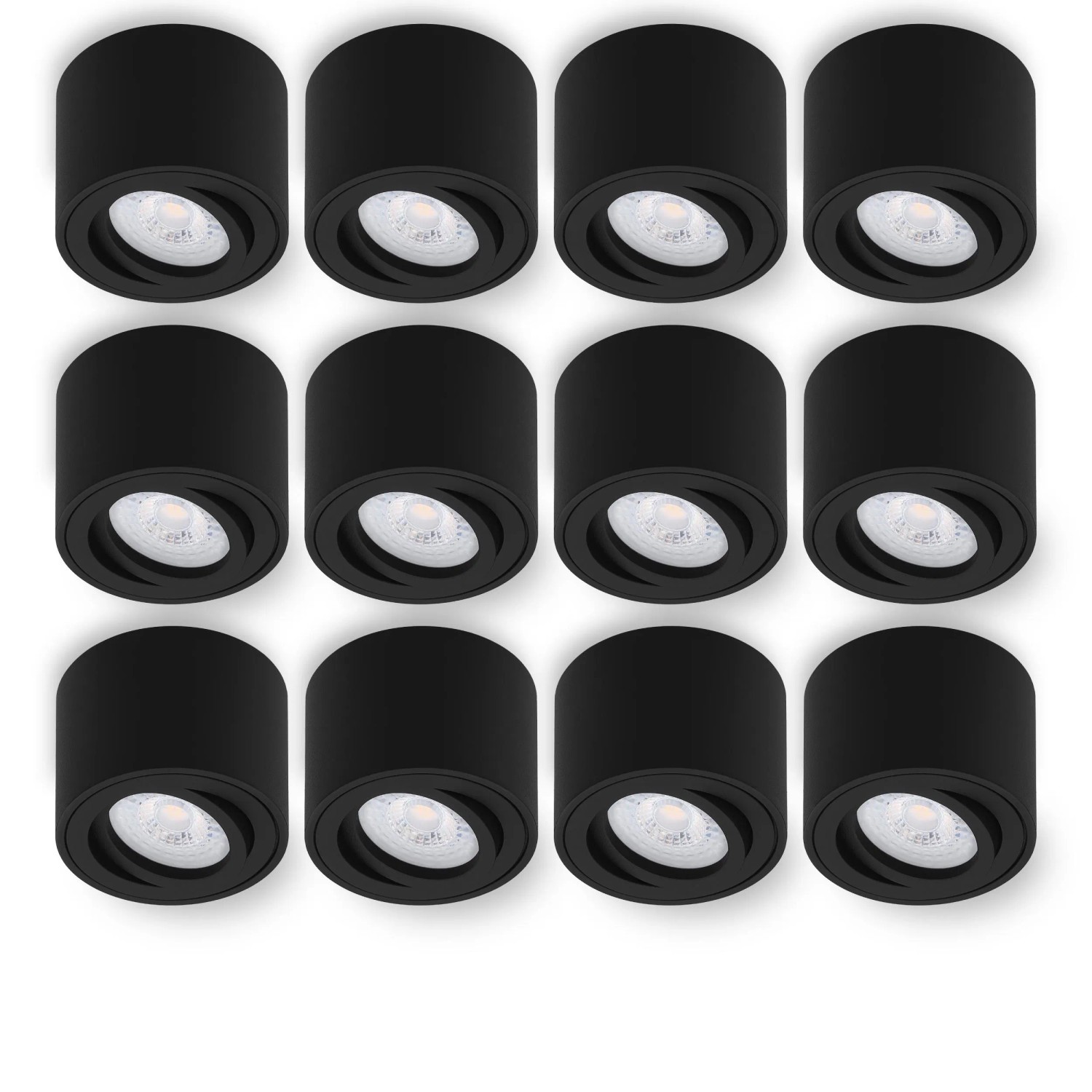 Oktaplex Lile S 12er Set LED-Deckenspots Aufputz Schwarz Energieklasse A Schwenkbar 1,9W 3000K Warmweiß Aufbaustrahler