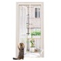 Weißer Insektenschutz-Türvorhang 95x210cm für Balkontür, mit Katze. Katzensicheres Fliegengitter als Fenster-Zubehör.