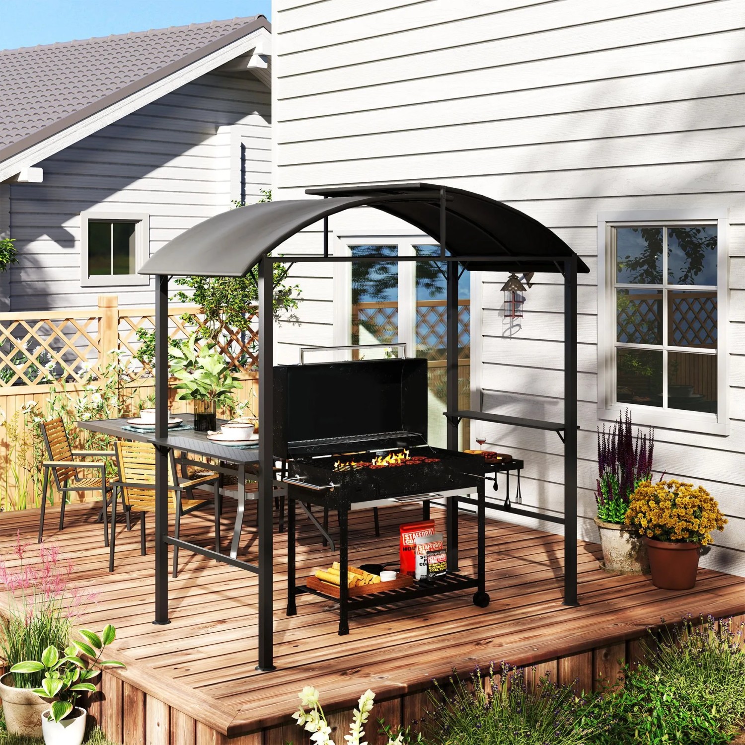 Outsunny GrillPavillon Stahl Polyester Dunkelgrau 233L x 110B x 235H cm_7