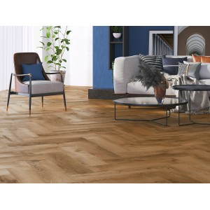 Heller Wohnraum mit Classen Ville Laminat in Tarragona Oak Fischgrät-Optik.