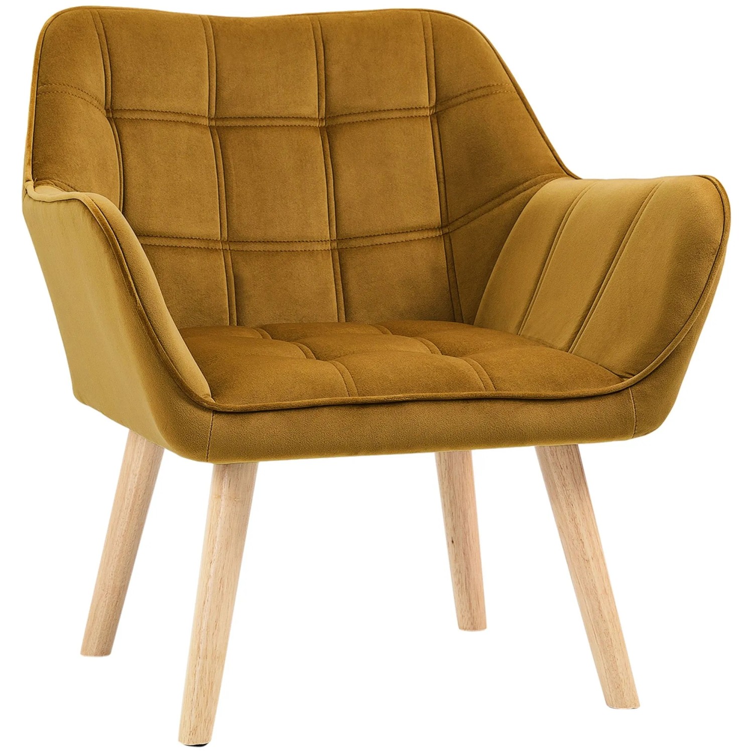 HOMCOM Einzelsessel Polyester Gummiholz Gelb 67L x 61,5B x 71H cm