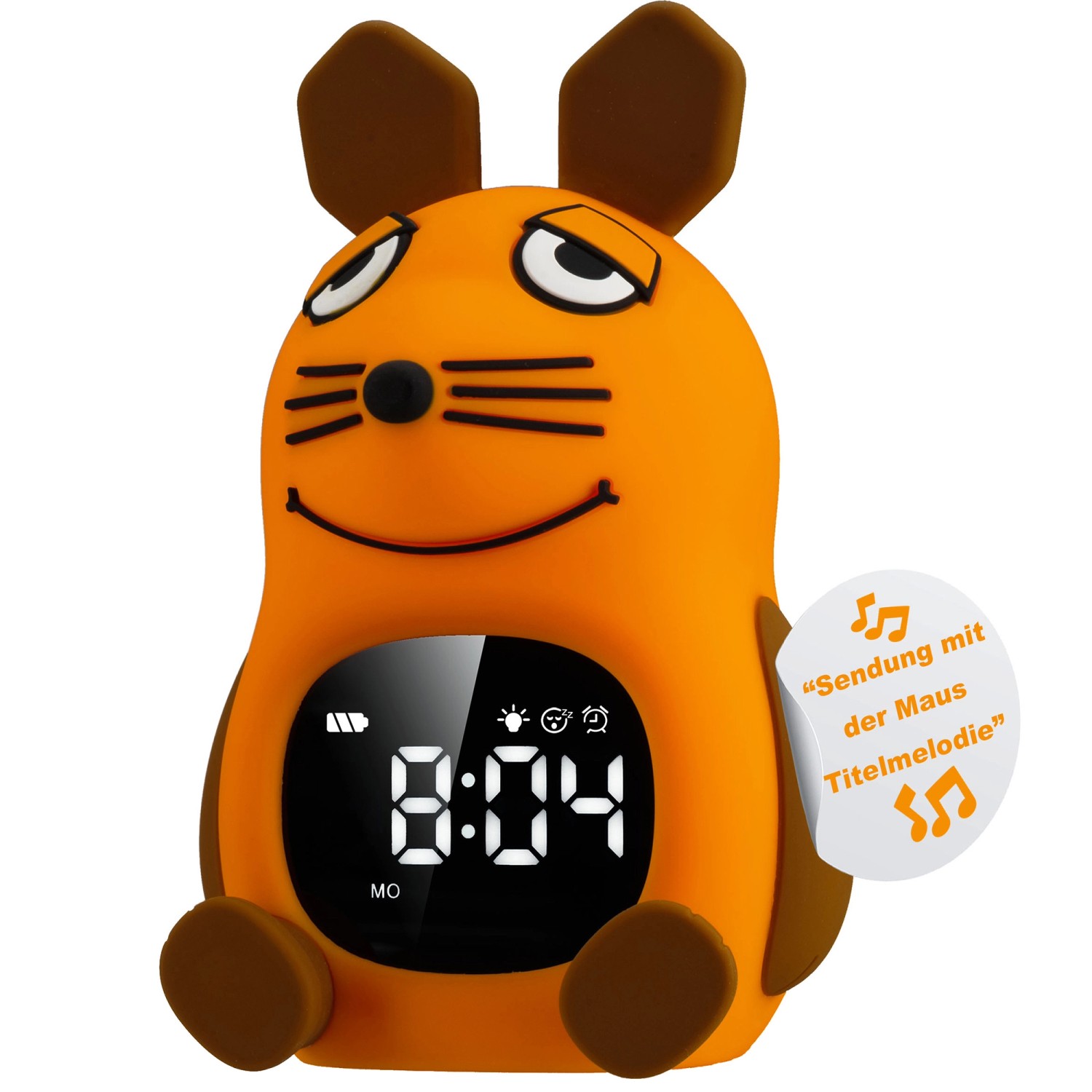 DieMaus Lichtwecker für Kinder im Maus-Design, orange. Wecker mit digitaler Anzeige und Nachtlicht.