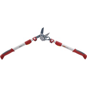 Wolf-Garten Amboss-Astschere Premium Plus Power Cut 900 T, teleskopierbare Gartenschere mit rotem Griff.