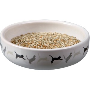 Trixie Keramik Katzengras-Schale mit Saat, ø 15cm, mit Katzenmotiven.