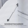 Detailaufnahme: Sicherheitscharnier der weißen HOMCOM Truhe / Aufbewahrungsbox.