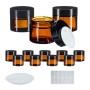 12 braune Salbentiegel aus Glas mit schwarzen Schraubdeckeln, Schutzscheiben und Etiketten, 60 ml.