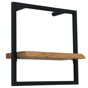 holz4home Wandregal Small, schwarz gerahmt, Industrial Style mit Baumkante Natur.