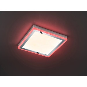 Quadratische LED-Deckenlampe Slide, 2-flammig, weiß mit RGB-Kristallring, 20W, warmweiß.