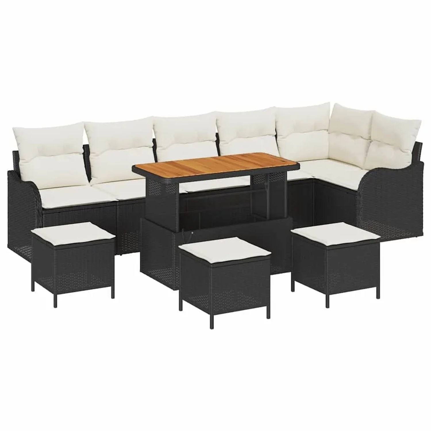 vidaXL Garten-Sofa-Set mit Kissen 10-Tlg Schwarz und Creme 3364240