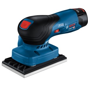 Bosch Professional Akku-Schwingschleifer GSS 12V-123, blau-schwarz, mit Schleifplatte.