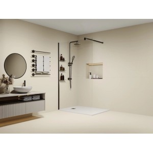 Schwarze Vente-unique Duschwand Daren 120 cm aus Glas für begehbare Duschen im modernen Bad. Industrial-Stil.