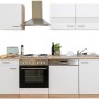 Respekta Küchenzeile KB220ESW, 220 cm, Weiß/Eiche Sägerau Nachbildung, mit E-Geräten.