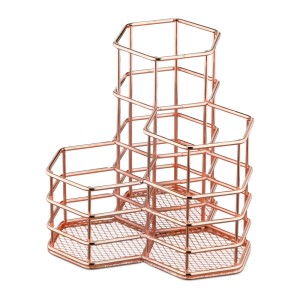 Relaxdays Pinselhalter Eisen Rosegold Mit 3 Fächern 12,5 cm x 12 cm x 12,5 cm 0,2 kg