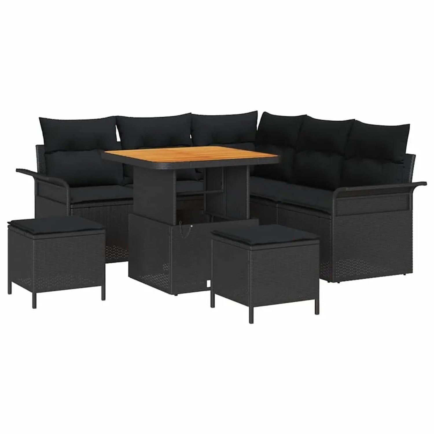 vidaXL Garten-Sofa-Set mit Kissen mit Speicher 8-Tlg Schwarz 3364079