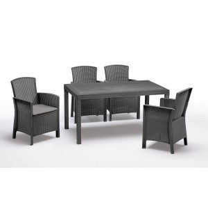 Wetterfestes BICA Balkonset Lido, 5-teilig, Graphit mit 4 Sesseln und Tisch Houston.