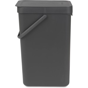 Brabantia Mülleimer Sort & Go, 16 l, Grau, mit Deckel und Tragegriff, zur Wandmontage oder freistehend.
