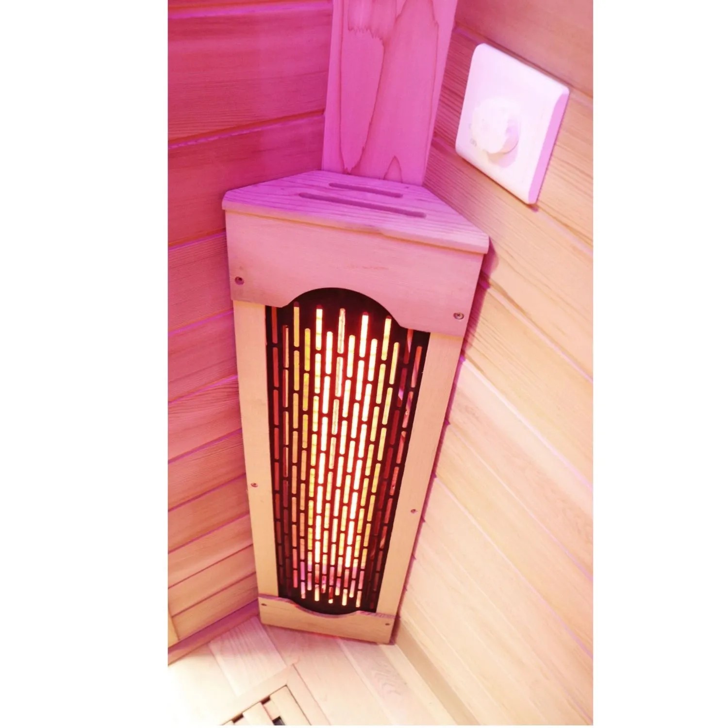 Detailaufnahme Infrarotstrahler in Dewello Infrarotkabine Toronto aus Hemlock Zeder.