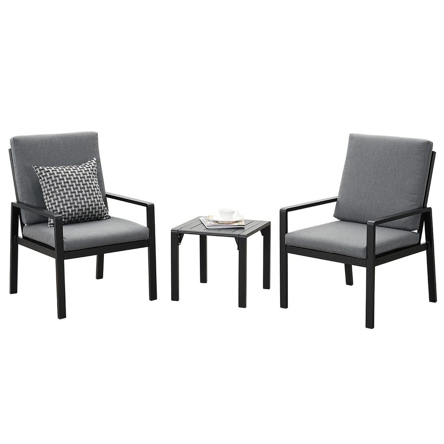 MeXo Aluminium Balkonmöbel Set Sitzgruppe Kleiner Balkon Schwarz