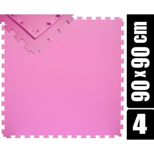Vier pinke eyepower Trainingsmatten (90x90 cm) aus EVA-Schaumstoff als Puzzlesystem für Fitness & Bodenschutz.