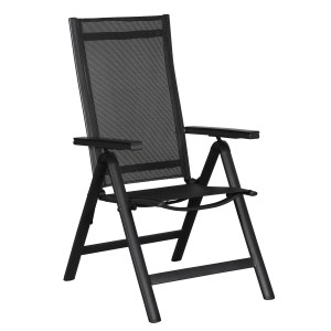 Schwarzer Gartenstuhl Kenny mit verstellbarer Rückenlehne in 6 Positionen.