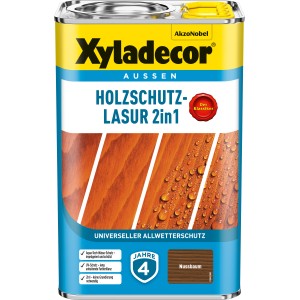 Xyladecor Holzschutz-Lasur 2in1 Nussbaum, 4 Liter Dose für langanhaltenden Wetterschutz.
