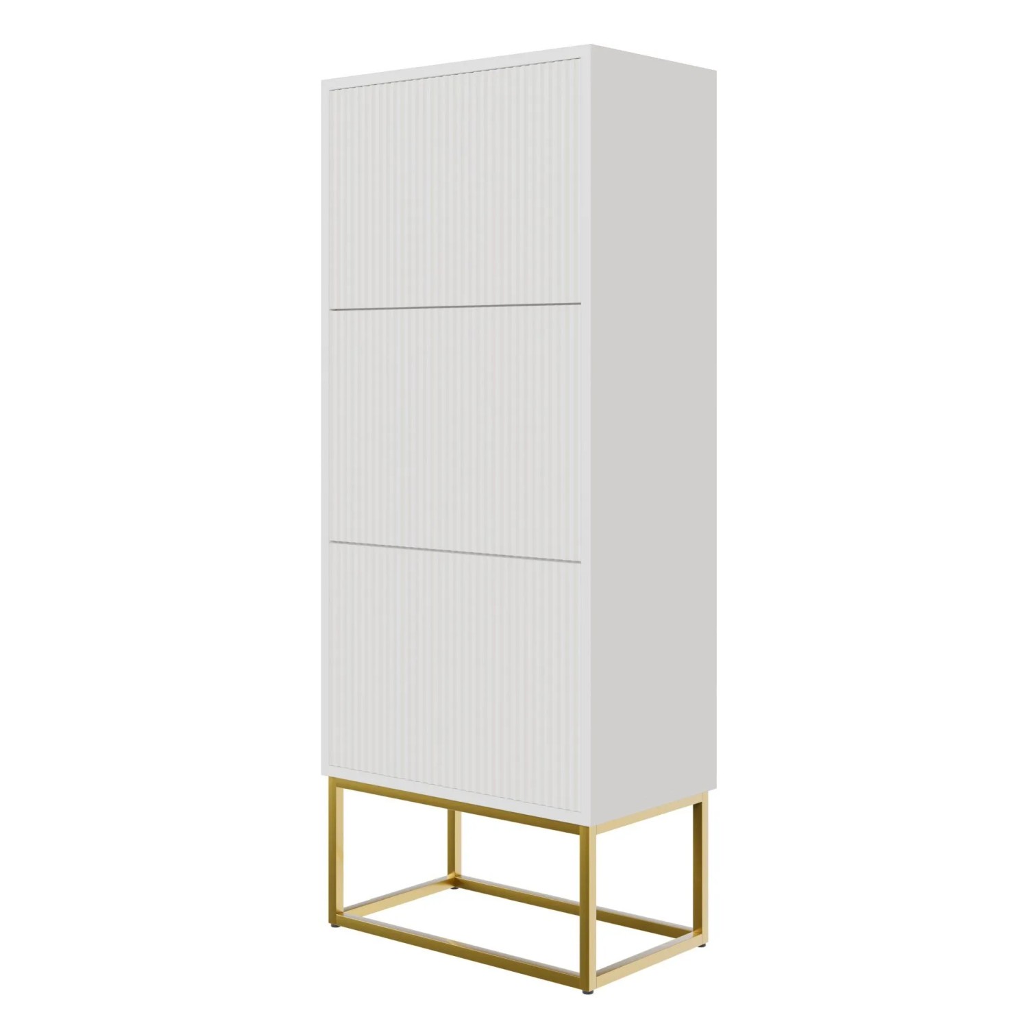 Selsey Schuhschrank Veldio Rillenfront Goldfarbenes Gestell Weiß 50 cm