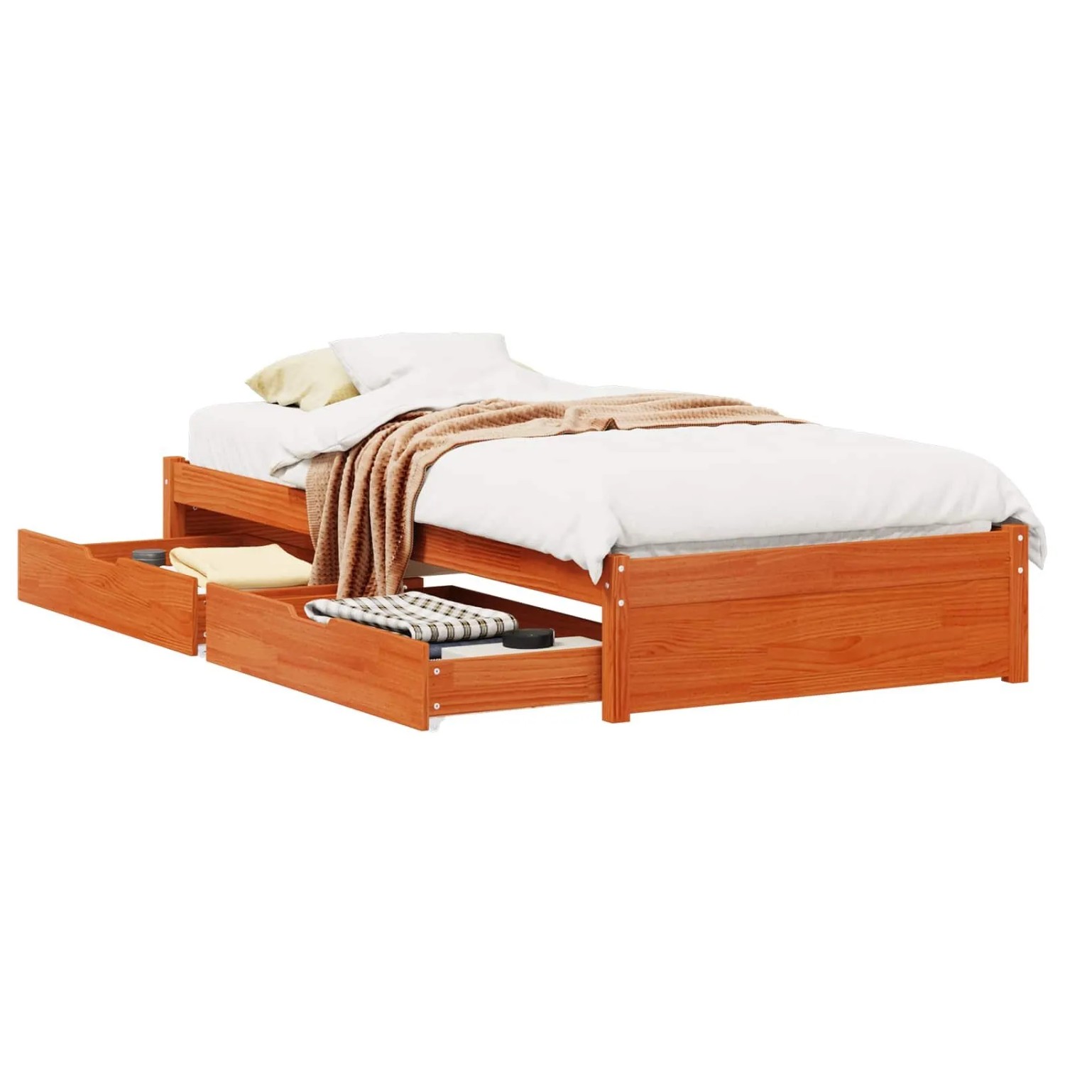 vidaXL Bettrahmen mit Schubladen Wachsbraun Massivholz Kiefer 3423814
