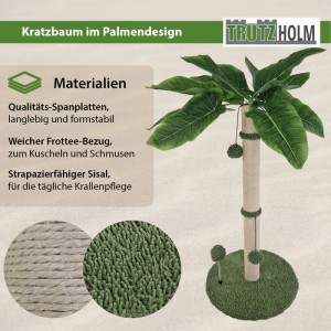 TRUTZHOLM Kratzbaum Palme, 85cm hoch, mit Sisalstamm und Frottee-Elementen.