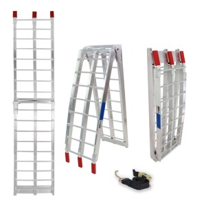 TRUTZHOLM klappbare Auffahrrampe, 180 cm, 340 kg Traglast, grau, in verschiedenen Positionen.
