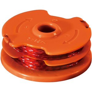 Worx Ersatz-Fadenspule WA0007 für Rasentrimmer, orangefarben mit rotem Faden.