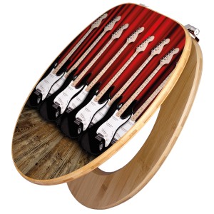Banjado WC-Sitz aus Bambus mit E-Gitarren Motiv. Toilettendeckel aus Holz mit Universal Scharnieren.