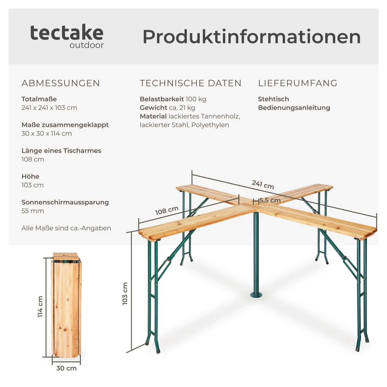 Tectake Stehtisch Quattro Klappbar und Standfest Holzlackierung Mit Klarlack  241 x 241 x 103 cm Braun_6
