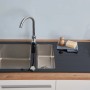 Respekta Glasspüle New York, 100x50 cm, Schwarz, mit zwei Becken und Abtropffläche.