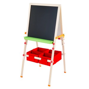 Teamson Kids Staffelei aus Holz, rot, mit Tafel, Whiteboard und Ablagefächern.