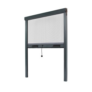 Anthrazitgraues Insektenschutzrollo aus Aluminium für Fenster, 125x160cm.